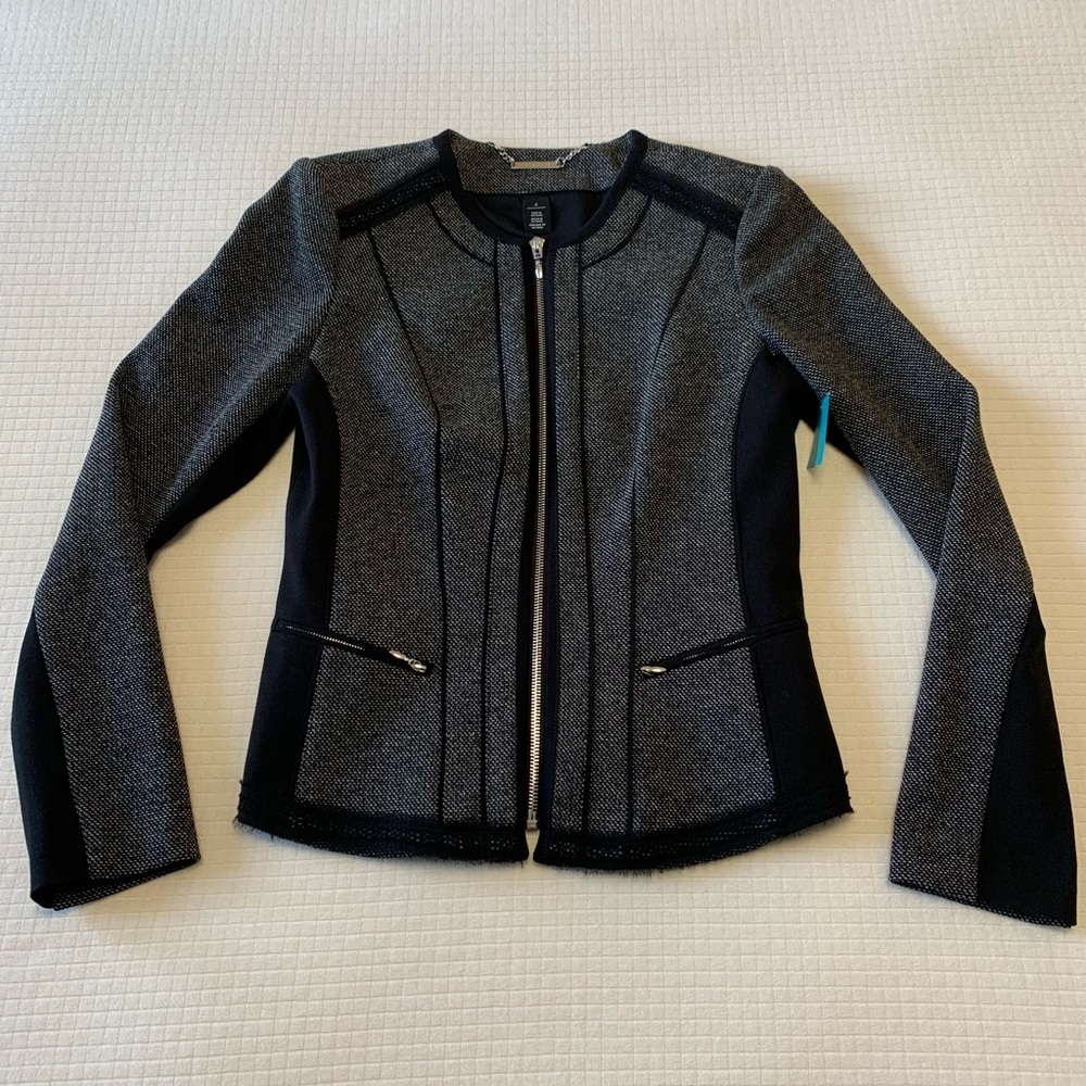 WHBM black&white textile cropped jacket